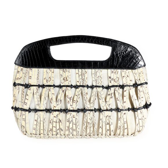 Nancy Gonzalez Black Croc & Python Woven Top Handle Bag - Picture 3 of 7